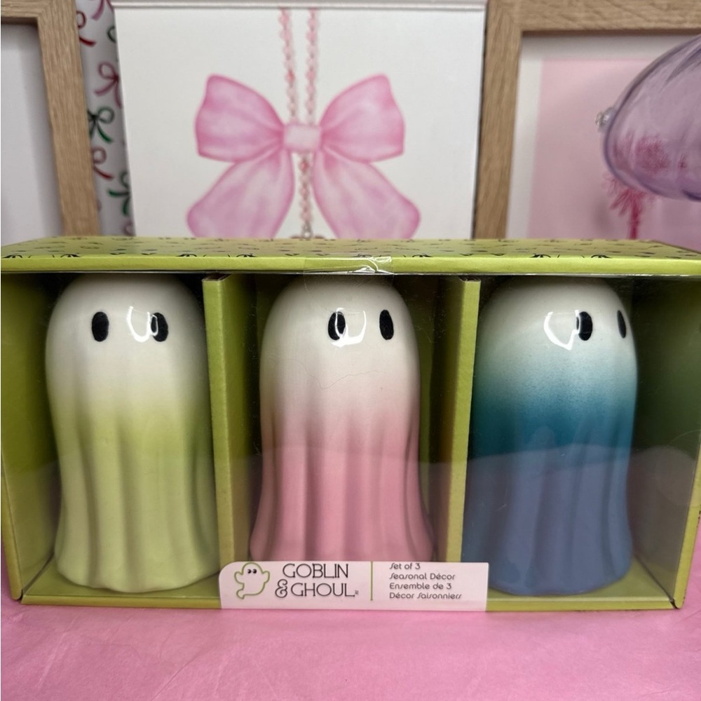 Summerween Goblin and Ghoul Set of 3 Decor Ombré Pastel Ceramic Ghost Decor